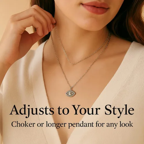 Vista 2 de Collar natural contra el mal de ojo, joyería hecha a mano con cadena ajustable de plata de ley 925 de 16 + 2 pulgadas