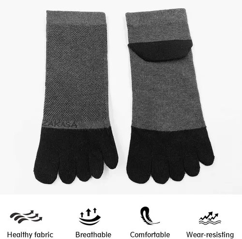 Vista 5 de Toe Socks for Men Five Finger Cotton Athletic Crew Socks No Show Breathable Running Ankle Socks 5 Pairs Size 8-12