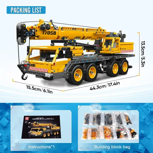 Vista 6 de Mould King 17058 Kit de bloques de construcción de grúa, modelo de camión grúa de 997 piezas para construir, juguete de construcción DIY