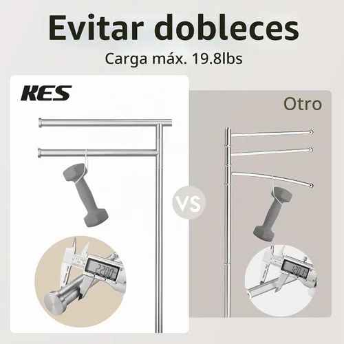 Vista 4 de KES Toalleros de pie para suelo de baño, 2 brazos giratorios, acabado Acabado cepillado