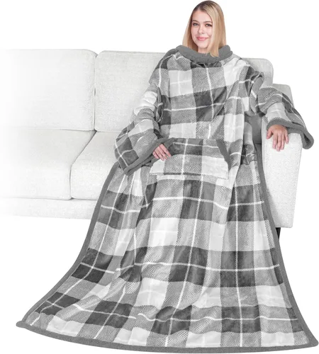 Vista 26 de PAVILIA Manta Sherpa Vestible con Mangas y Bolsillo, Manta Corporal Envolvente Gruesa de Felpa Acogedora para Adultos Mujeres Hombres, Regalo