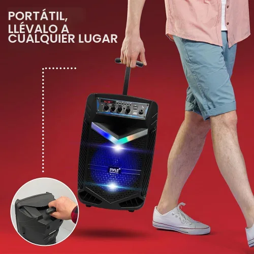 Vista 6 de Pyle PPHP842B - Sistema de altavoces PA portátil recargable de 400W con Bluetooth para exteriores con subwoofer de 8" y tweeter de 1", función