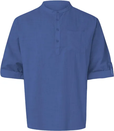Vista 3 de Camisa de lino para hombre, manga larga, Henley, casual, verano, grande, alta, algodón, ligera, para negocios, trabajo, vacaciones, crucero