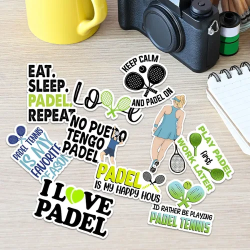 Vista 6 de Juego de calcomanías de tenis de pádel (10 unidades, 3 pulgadas), regalo para padres, amigos, hermanos, hermanas, jugadores de pádel, amantes