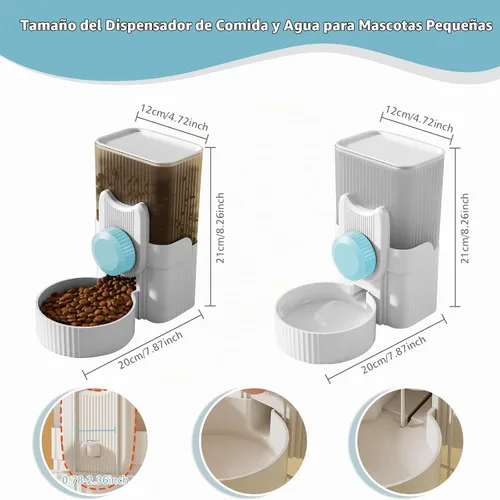 Vista 2 de Jaula colgante Auto Pet Food Bowl dispensador de botella de agua, 1L, azul