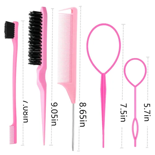 Vista 6 de ZVOREI Juego de 8 cepillos para el cabello con 4 herramientas Topsy para cola de cabello, 1 cepillo de cerdas para dar volumen al cabello, 1 cepillo
