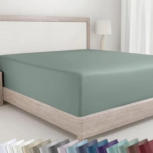 Vista 18 de California Design Den - Sábana bajera ajustable blanca, 100% algodón de 400 hilos, sábanas refrescantes de satén, no elástico que se desprende