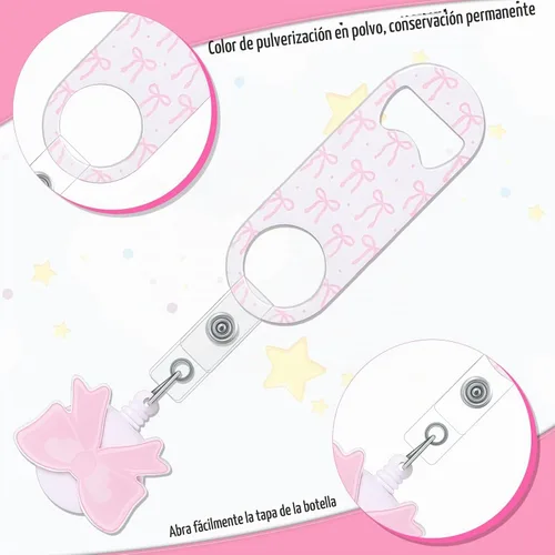 Vista 3 de Honoson 8 Piezas Abrebotellas Retráctil de Bartender Abridor de Cerveza Plano con Clips de Carrete de Insignia Redonda Soporte para Cocina