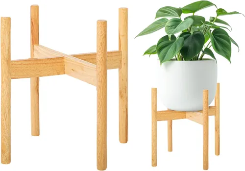Vista 9 de Soporte de madera para plantas de 7.5 x 9.8 pulgadas, para interiores y exteriores, soporte de madera para macetas de un solo piso, soporte
