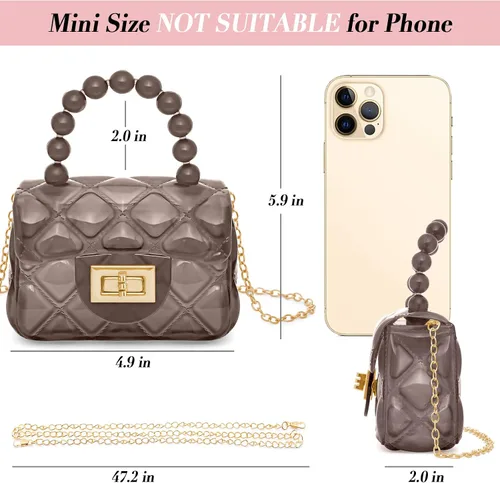 Vista 2 de AUGUST 18 Mini monedero de gelatina para niñas pequeñas, color caramelo, bolsa cruzada pequeña, bonita bolsa cruzada de princesa con asa de cuentas