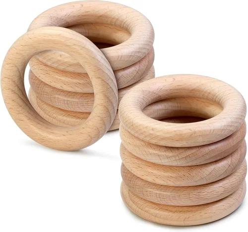 Vista 21 de FoDau770 5 anillos de madera de haya natural, anillos de madera maciza sin terminar, círculos de madera resistente, círculos de macramé