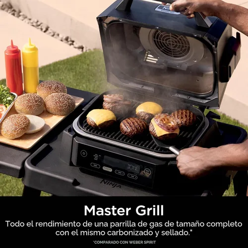 Vista 11 de Parrilla y ahumador Ninja Woodfire para exteriores, funcionalidad 4 en 1, parrilla, ahumado, horneado, asado, sabores auténticos de fuego de leña