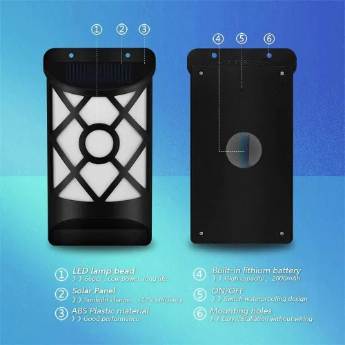 Vista 4 de Aityvert Luces solares de llama al aire libre, luz solar de llama parpadeante impermeable, sensor oscuro, encendido y apagado automático, 66 luces