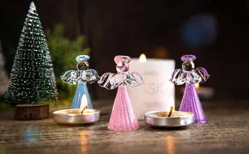 Vista 7 de 12 adornos de ángel dorado de cristal, ángeles de la guarda, adornos para árbol de Navidad de 2.1 pulgadas, colorido mini ángel colgante hilado