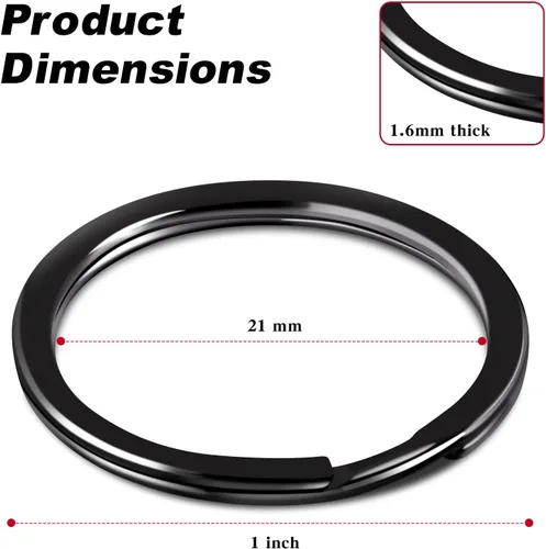 Vista 4 de 10PSC - Llaveros de acero inoxidable 304 grueso y grueso de 1 pulgada0.984 in para llaves de automóvil, duradero, para uso en exteriores, color negro
