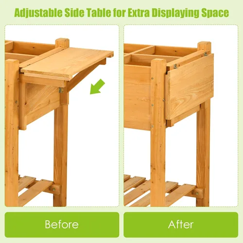 Vista 6 de GIANTEX Maceta elevada, caja de jardín elevada con 8 rejillas y mesa de trabajo lateral, contenedor de madera para plantas al aire libre patio