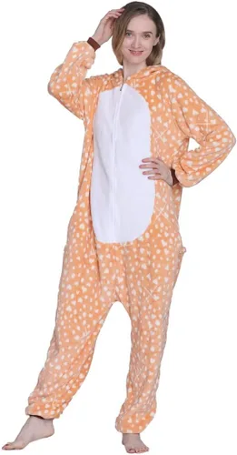 Vista 2 de Pijama de Halloween para adultos, pijama de ciervo con capucha, unisex, de una pieza, ropa de dormir de Navidad para el hogar