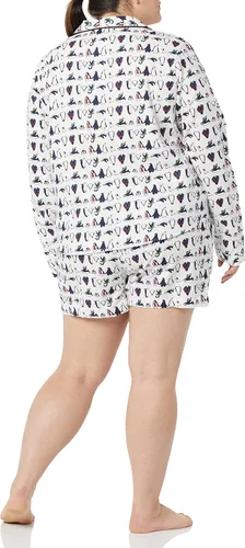 Vista 4 de Tienda Essentials Conjunto de pijama de franela tejida ligera con pantalones cortos para mujer