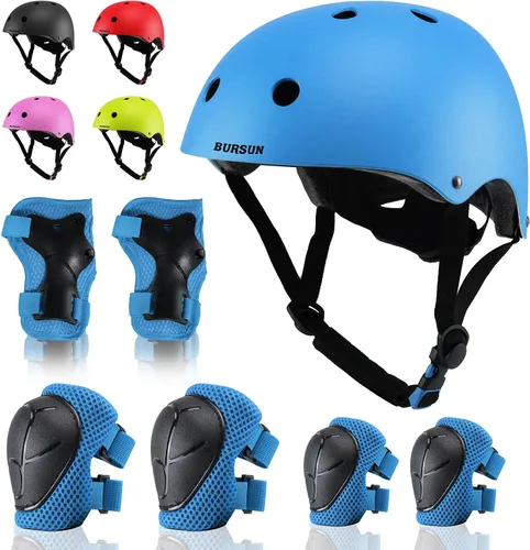 Vista 13 de Conjunto de casco de bicicleta para niños, casco ajustable para niños pequeños de 2 a 8 años con rodilleras, coderas y muñequeras Casco