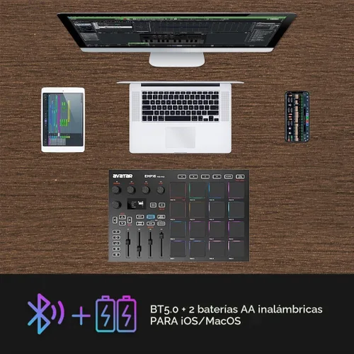 Vista 2 de EMP16 MIDI Pad Controller Beat Maker Machine With Bluetooth 16 almohadillas de ritmo sensibles a la velocidad RGB, 16 niveles, nivel completo/medio