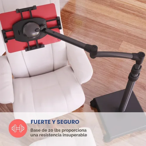 Vista 5 de Levo G2 Soporte Premium para Tablet en el Piso con Brazo Ajustable de 5 Ejes para iPad, Kindle, Samsung – Rango de Altura 30–56 Pulgadas – Lectura