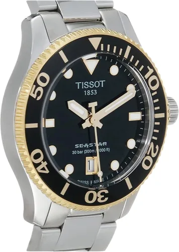 Vista 4 de Tissot Seastar 1000 - Reloj de cuarzo de 1.417in con correa de acero inoxidable, color gris, 18 (modelo T1202102105100)