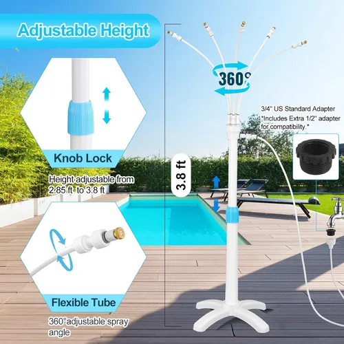 Vista 2 de Sistema Stand Mister, sistema de refrigeración portátil con tubo elevador ajustable mejorado, 5 boquillas de pulverización + línea de nebulización