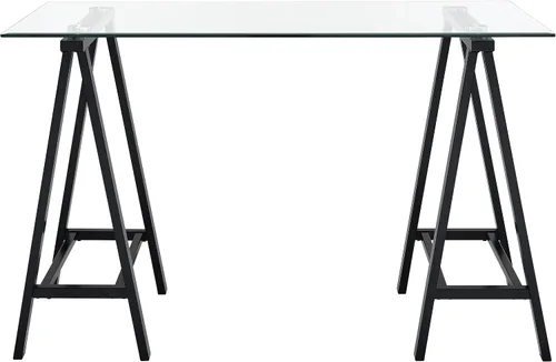 Vista 6 de OSP Home Furnishings Middleton Escritorio de 47 pulgadas con parte superior de vidrio biselado transparente, base negra