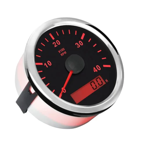 Vista 2 de ELING Tacómetro diesel universal RPM REV contador con contador de horas 4000RPM 3.346 in 12V 24V con retroiluminación