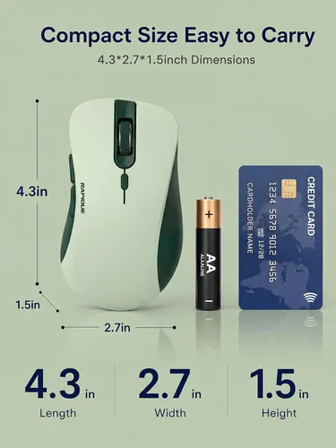 Vista 7 de RAPIQUE Ratón inalámbrico Bluetooth, Bluetooth dual y receptor USB 2.4G, clics silenciosos, mouse ergonómico de 6 botones para mano derecha, DPI
