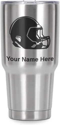 Vista 25 de LaserGram Vaso aislado al vacío de 20 onzas, casco de fútbol, grabado personalizado incluido (morado claro)
