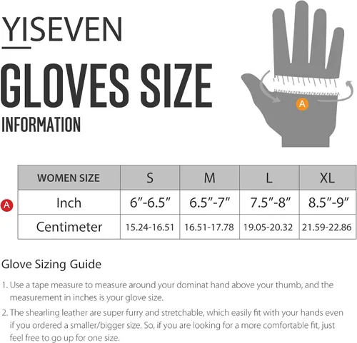 Vista 6 de YISEVEN Guantes de piel de oveja de invierno para mujer, puños de lana