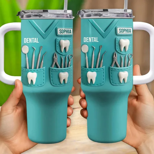 Vista 5 de Celebra tu pasión por la odontología con herramientas esenciales, vaso personalizado de 40 onzas con popote, regalo para profesionales dentales