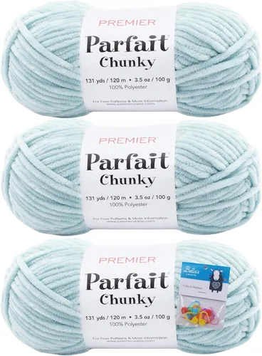 Vista 8 de Premier Yarns Parfait - Ovillo de felpilla grueso, 3.5 onzas, 6 unidades, peso súper voluminoso, paquete de 3 unidades con marcadores de puntada