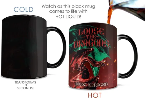 Vista 9 de Morphing Mugs House of Dragon – Loose The Dragons – Una taza de cerámica que cambia de color de 11 onzas – Imagen revelada cuando se añade líquido