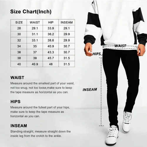 Vista 4 de WULFUL Pantalones de mezclilla ajustados para hombre, pantalones elásticos de pierna cónica, cintura expandible