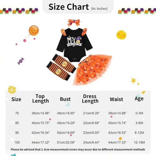 Vista 9 de URMAGIC Baby Girls My 1st Halloween Outfits Costumes Tutu Skirt Sets Pumpkin Ghost Outfits Newborn Romper Tulle Skirt