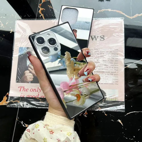 Vista 3 de Compatible con iPhone 13, funda rectangular con espejo, bonita para mujeres y niñas, diseño de espejo de cristal de maquillaje, diseño de moda