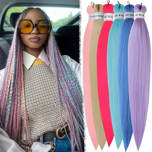 Vista 7 de Ms Aloe Cabello trenzado colorido preestirado, pelo trenzado multicolor, pelo trenzado suave sin nudos, 26 pulgadas, paquete de 6 unidades, cabello
