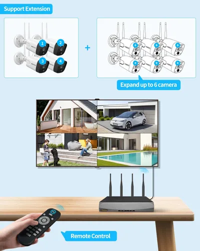 Vista 8 de (5.5MP y audio de 2 vías) Detección PIR 3K 1944P Antenas duales mejoran WiFi Sistema de cámara inalámbrica de seguridad para el hogar