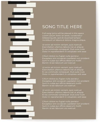 Vista 23 de Piano Keys Custom Songs Lyric Wall Art Print, Personalized Music Poster Blue 11x14" Black Frame