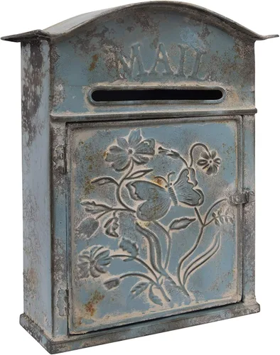 Vista 9 de Creative Co-Op Caja de correo de lata en relieve azul envejecido