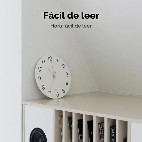 Vista 6 de mooas - Reloj de pared moderno con números 3D de 12 pulgadas, funciona con pilas, analógico (crema)
