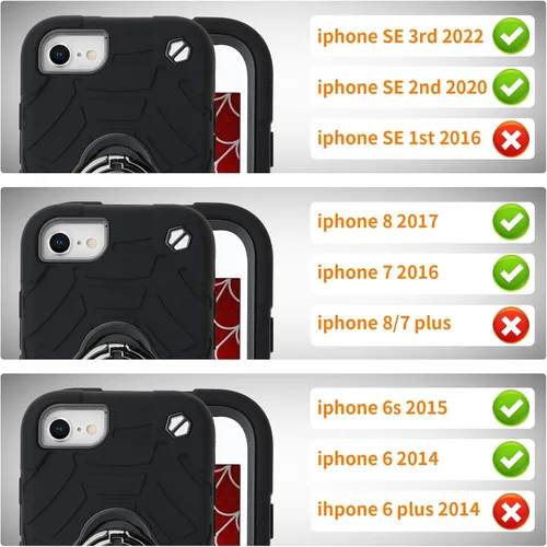 Vista 4 de Funda para iPhone SE de 3ª/2ª generación, iPhone 8/7/6/6S con soporte (no para modelos de tamaño grande), funda híbrida a prueba de golpes de Negro