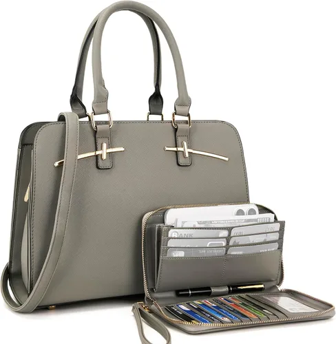 Vista 7 de Carteras para mujeres, bolso cartera monedero tote bandolera hobo con asa superior tipo satchel, juego de carteras de 2 piezas con 3 compartimentos