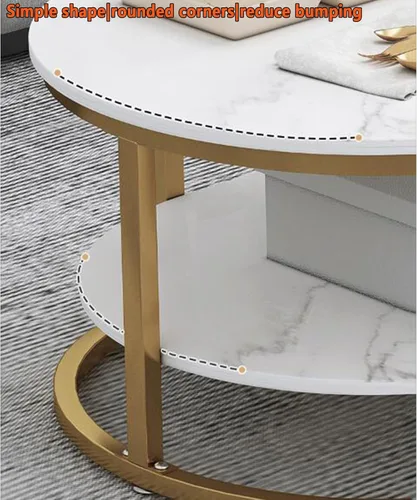 Vista 5 de Mesa de centro moderna de mármol ovalado, mesa de centro de mediados de siglo, marco de metal dorado, mesa de cóctel, para sala de estar, hogar