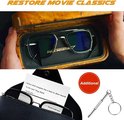 Vista 2 de SHEEN KELLY Trendy Square Pilot Sunglasses Men Women Vintage Rectangular Metal Frame Shades Eye Glasses Tony Stark