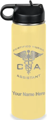 Vista 21 de LaserGram Botella de agua personalizada, asistente de enfermería certificada por la CNA, acero inoxidable de doble pared aislada al vacío con popote
