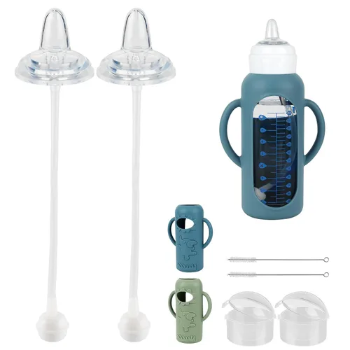 Vista 12 de Kit de conversión de taza para sorber con fundas de silicona para biberón de vidrio estrecho y estrecho Dr Browns de 8 onzas, kit de repuesto