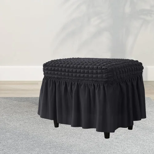 Vista 2 de GAWEKIQE Fundas otomanas de tela de sirsaca de alta elasticidad, funda para reposapiés con falda, rectangular, moderno, protector de muebles